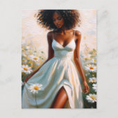 Beautiful Black Woman In Daisy Field Briefkaart (Voorkant)