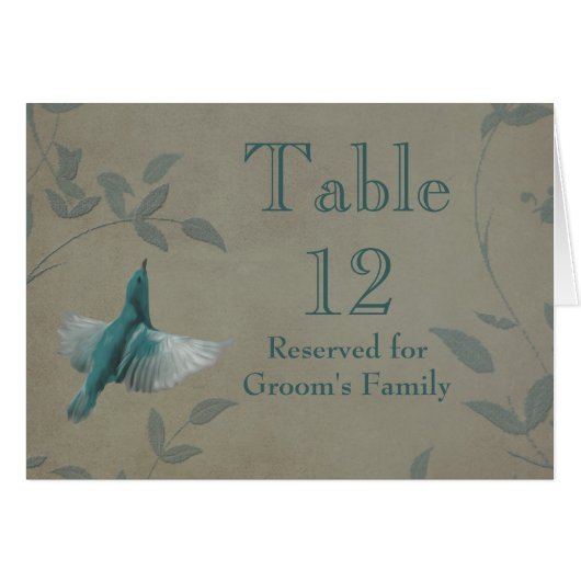 Beautiful Blue Bird Mariage Numéro de table (Devant Horizontal)