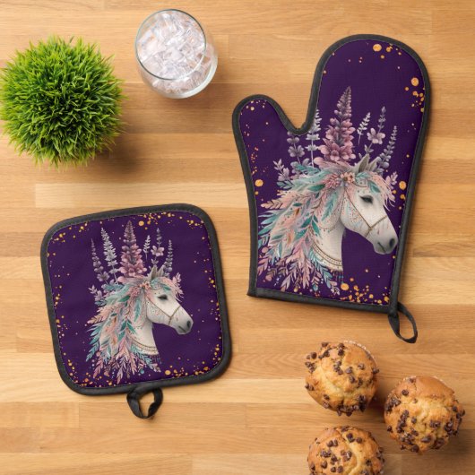 Beautiful Boho Horse Ovenwant & Pannenlap Set (Top down)