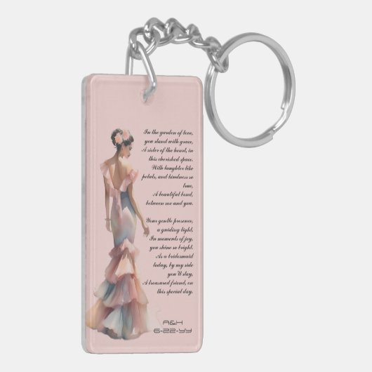 Beautiful Bridesmaid Dusty Pink Dedicated Ode Sleutelhanger (Achterkant Links)