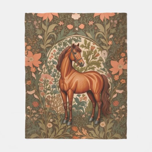 Beautiful Brown Horse William Morris Inspired Fleece Deken (Voorkant)