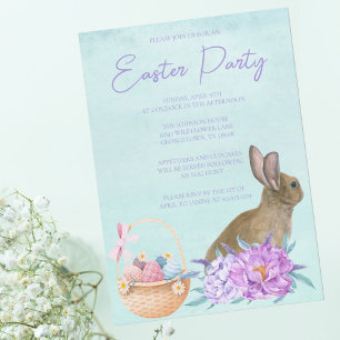 Beautiful Bunny Rabbit Pastel Floral Easter Party Kaart