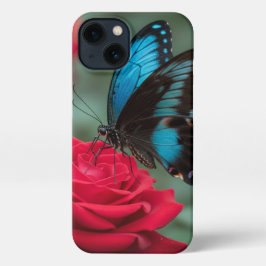 Beautiful Butterfly Red Rose - iPhone 13 Hoesje