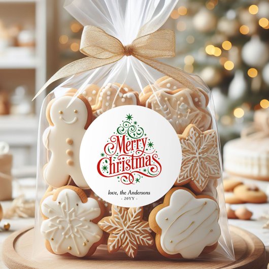 Beautiful Calligraphy Merry Christmas Tree Custom  Ronde Sticker