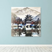 Beautiful Castle On Lake Canvas Afdruk (Insitu (Houten vloer))