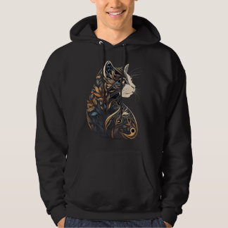 Beautiful Cat Floral Pattern Blue and Beige Tan Bl Hoodie