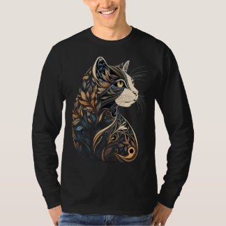 Beautiful Cat Floral Pattern Blue and Beige Tan Bl T-shirt