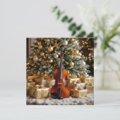 Beautiful Christmas Tree and Violin Festive Poem Feestdagenkaart (Staand voorkant)