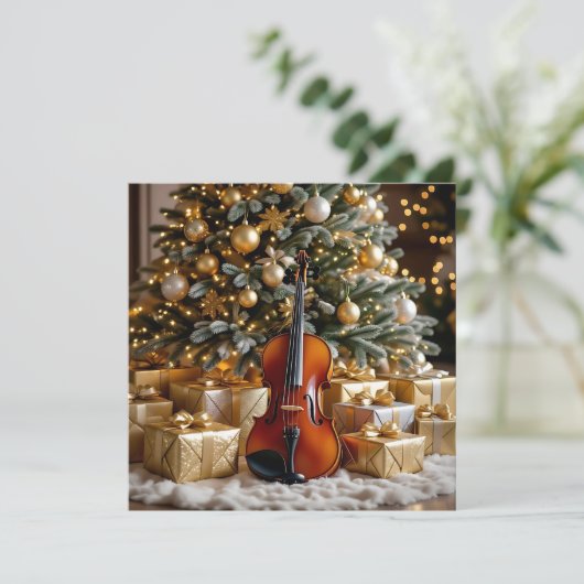 Beautiful Christmas Tree and Violin Festive Poem Feestdagenkaart (Staand voorkant)