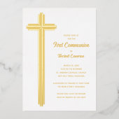 Beautiful Cross First Communion Gold Folie Uitnodiging (Voorkant)