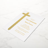 Beautiful Cross First Communion Gold Folie Uitnodiging (Gedraaid)