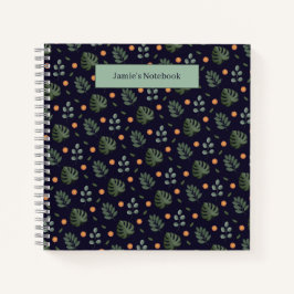 Beautiful Custom Name Modern Leaf Spiral Notebook Notitieboek
