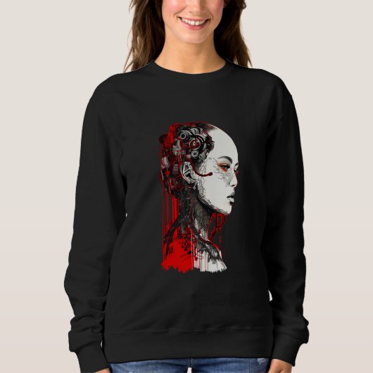 Beautiful Cyborg Gothic Woman Trash Polka Art Trui (Voorkant)