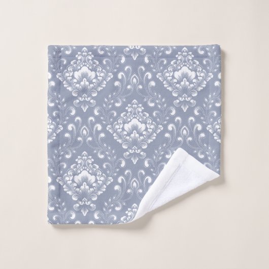 Beautiful dblue gray and white floral pattern bath (Gant de toilette)