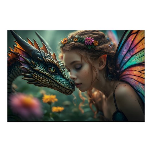 Beautiful Elf Green Dragon Perfect Poster (Voorkant)