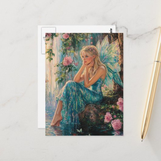Beautiful Fairy at the Waterfall Briefkaart (Voorkant / Achterkant in situ)