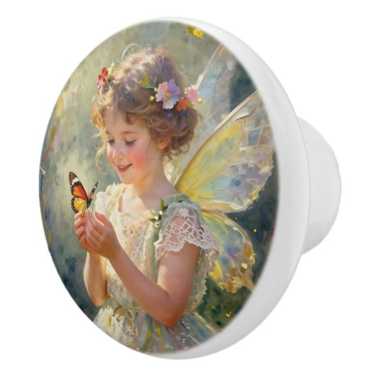 Beautiful Fairy with Butterfly| Fairytale Keramische Knop (Rechts)