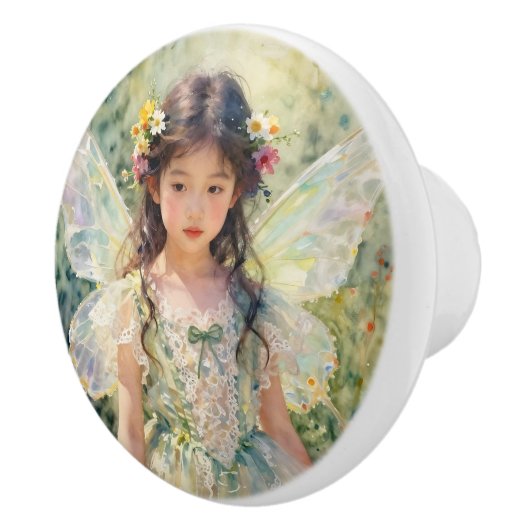 Beautiful Fairy with Flowers | Fairytale Keramische Knop (Rechts)