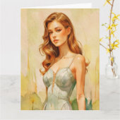 Beautiful Female portrait Kaart (Gele Bloem)