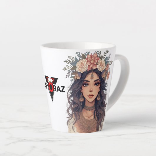 Beautiful Floral Anime Girl – Soft Pastel Aesthe Latte Mok (Rechterhoek)