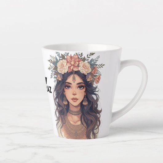 Beautiful Floral Anime Girl – Soft Pastel Aesthe Latte Mok (Rechts)