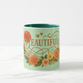 Beautiful Floral Coffee Mug Elegant Gold & Orange (Centre)
