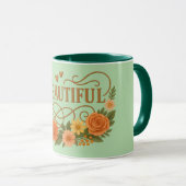 Beautiful Floral Coffee Mug Elegant Gold & Orange (Devant droit)