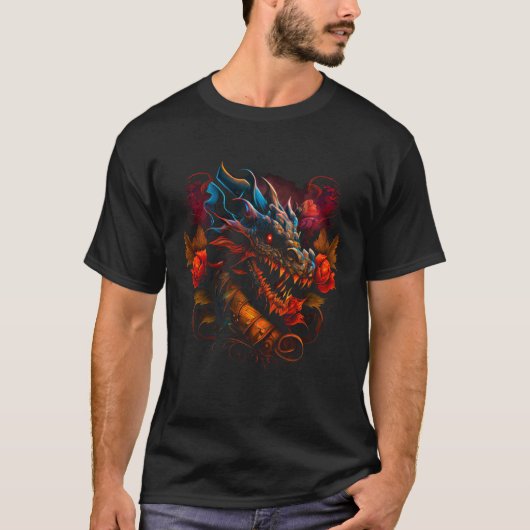 Beautiful Floral Dragon  Fantasy Sharp Teeth Cool T-shirt (Voorkant)