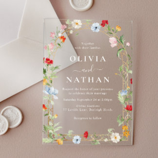 Beautiful Floral Wildflower Wreath Wedding Acryl Uitnodigingen