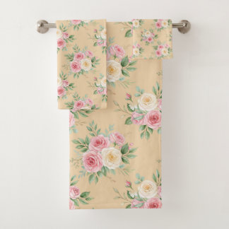Beautiful Flowers in Pastel Color on Beige Bad Handdoek