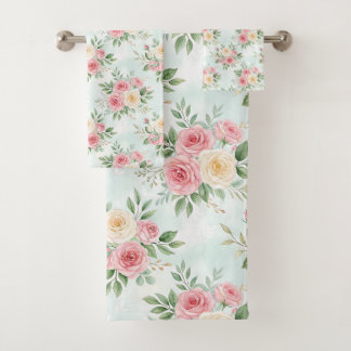 Beautiful Flowers in Pastel Color on Light Blue  Bad Handdoek