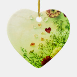 Beautiful Flowers on a Green Valentines Day Tree Keramisch Ornament