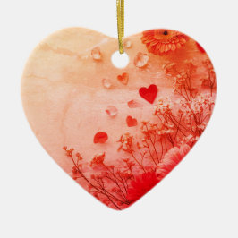 Beautiful Flowers on a Pink Valentines Day Tree Keramisch Ornament