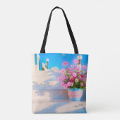 Beautiful flowers on white steps Tote Bag (Achterkant)