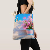 Beautiful flowers on white steps Tote Bag (Dichtbij)