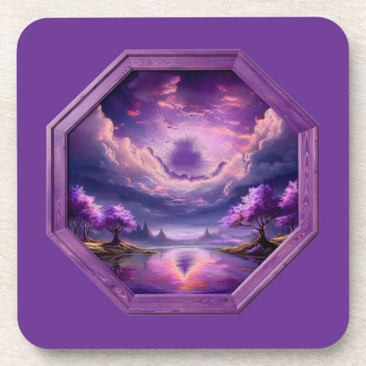 Beautiful Frame Purple Landscape With Reflections  Bier Onderzetter (Voorkant)