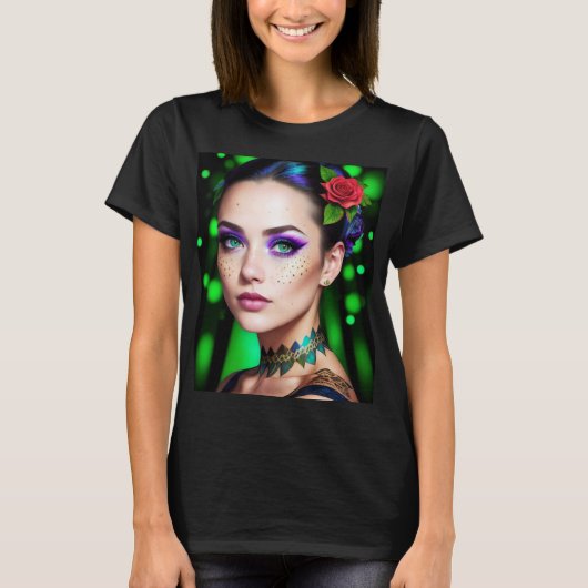 Beautiful goddess of the forest with green eyes t-shirt (Voorkant)