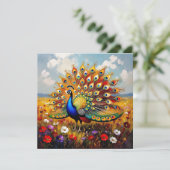 Beautiful Gold and Blue Peacock Blank Kaart (Staand voorkant)