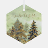 Beautiful Golden Green Christmas Trees Glas Ornament (Achterkant)