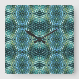 Beautiful Green and Blue Glass Mosaic Vierkante Klok