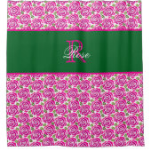 Beautiful Hot Pink Magenta Roses Name Monogram Douchegordijn (Voorkant)