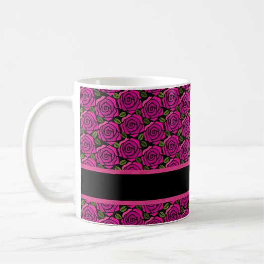 Beautiful Hot Pink Roses Custom Name Monogram Gift Koffiemok (Links)