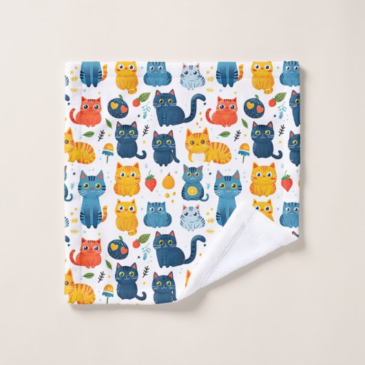 Beautiful kawaii cats, playing with toys white ba bad handdoek (Wasdoekje)