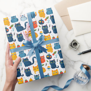 Beautiful kawaii cats, playing with toys white ba cadeaupapier