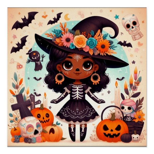 Beautiful little witch halloween party perfect poster (Voorkant)