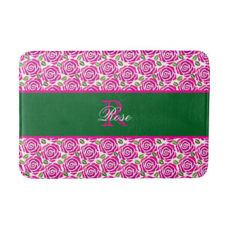 Beautiful Modern Hot Pink Magenta Roses Monogram  Badmat