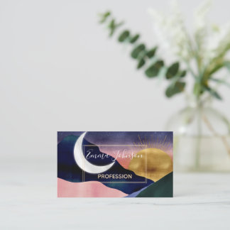 Beautiful Mountain River Moon Sunset Design Visitekaartje