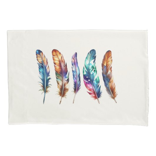Beautiful Multicolor Boho Feathers - Blue Graphic Kussensloop (Voorkant)