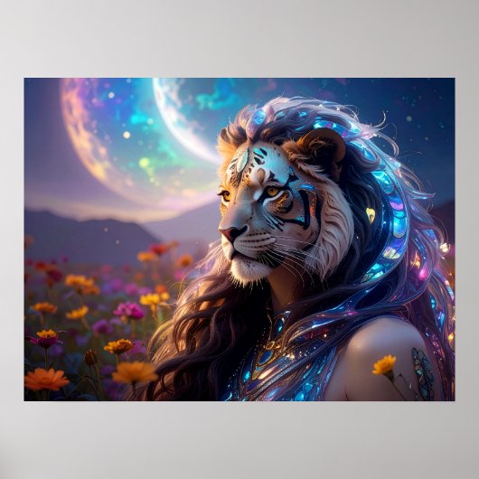 Beautiful Mythic Tiger Goddess with Saturn Rising Poster (Voorkant)