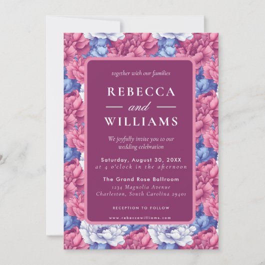 Beautiful Nature Peonies Wedding Kaart (Voorkant)